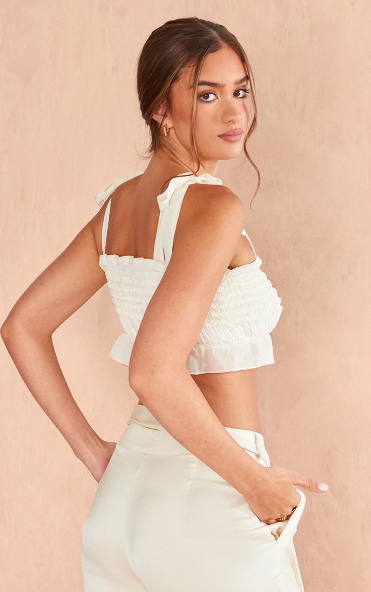 Cream Textured Ruffle Crop Top Product Image