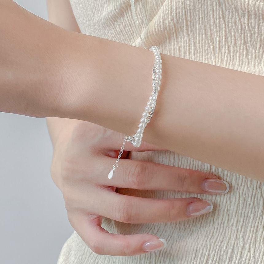 S925 Sterling Silver Faux Pearl Layered Bracelet Product Image