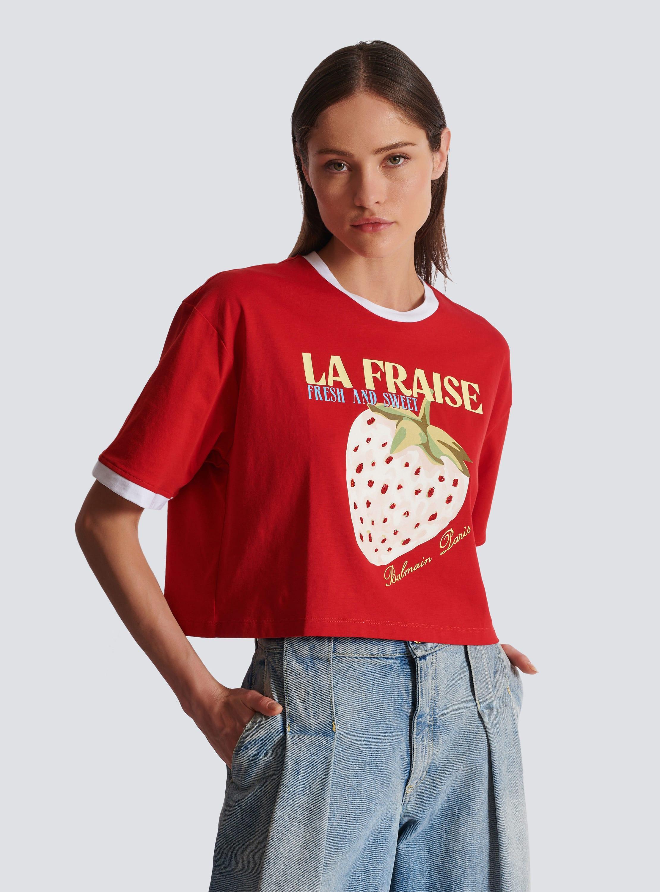 Cropped T-shirt with Balmain Strawberry print Product Image