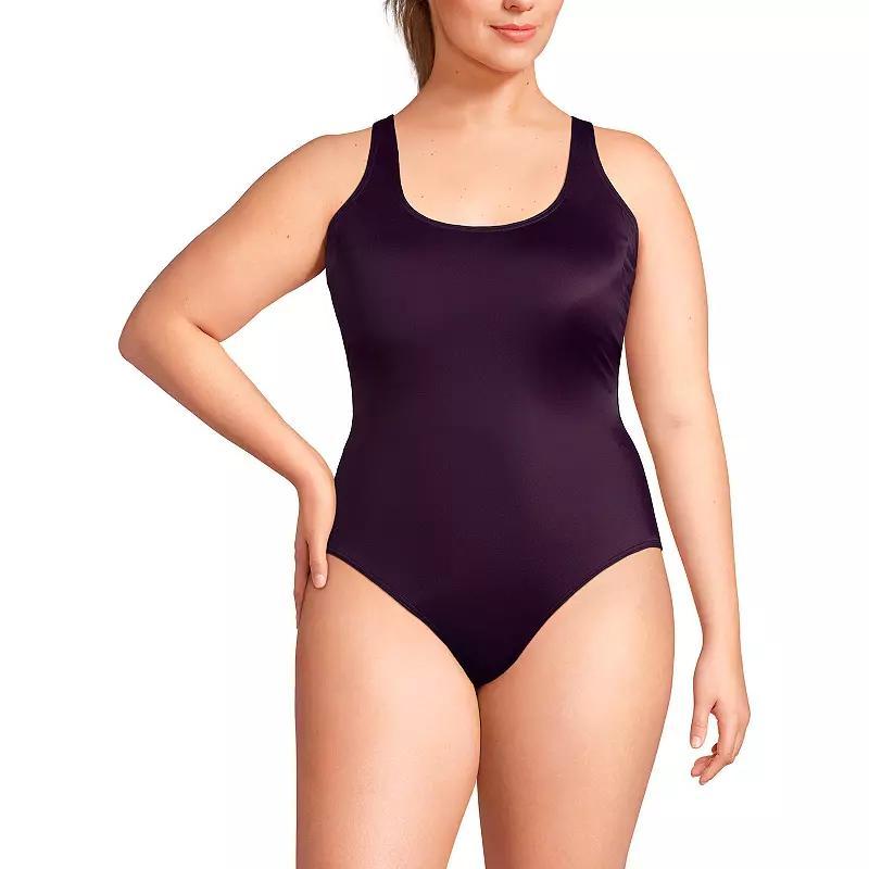 Plus Size Lands End X-Back High Leg Tugless One Piece Swimsuit, Womens Product Image