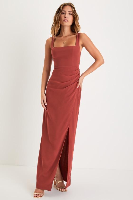 Glamorous Disposition Rust Ruched Maxi Dress Product Image