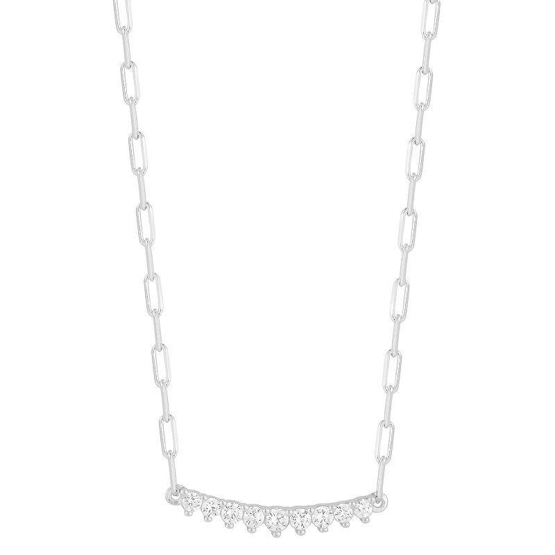 Sunkissed Sterling Cubic Zirconia Small Bar Necklace, Womens Silver Tone Product Image