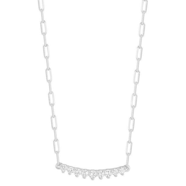 Sunkissed Sterling Cubic Zirconia Small Bar Necklace, Womens Silver Tone Product Image