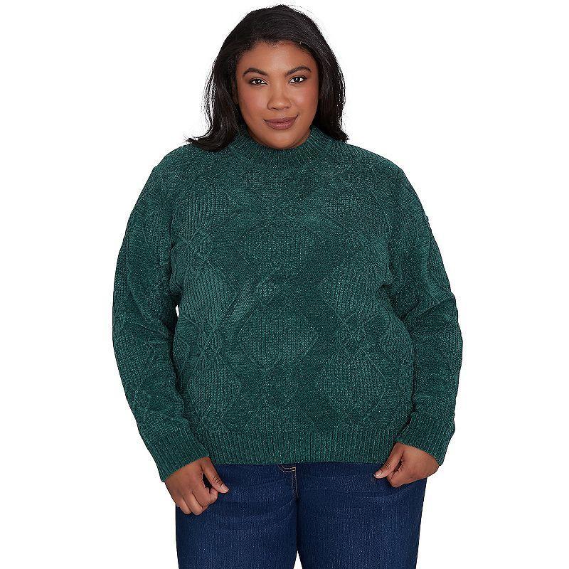 Plus Size Alfred Dunner Chenille Diamond Turtleneck Sweater, Womens Green Product Image