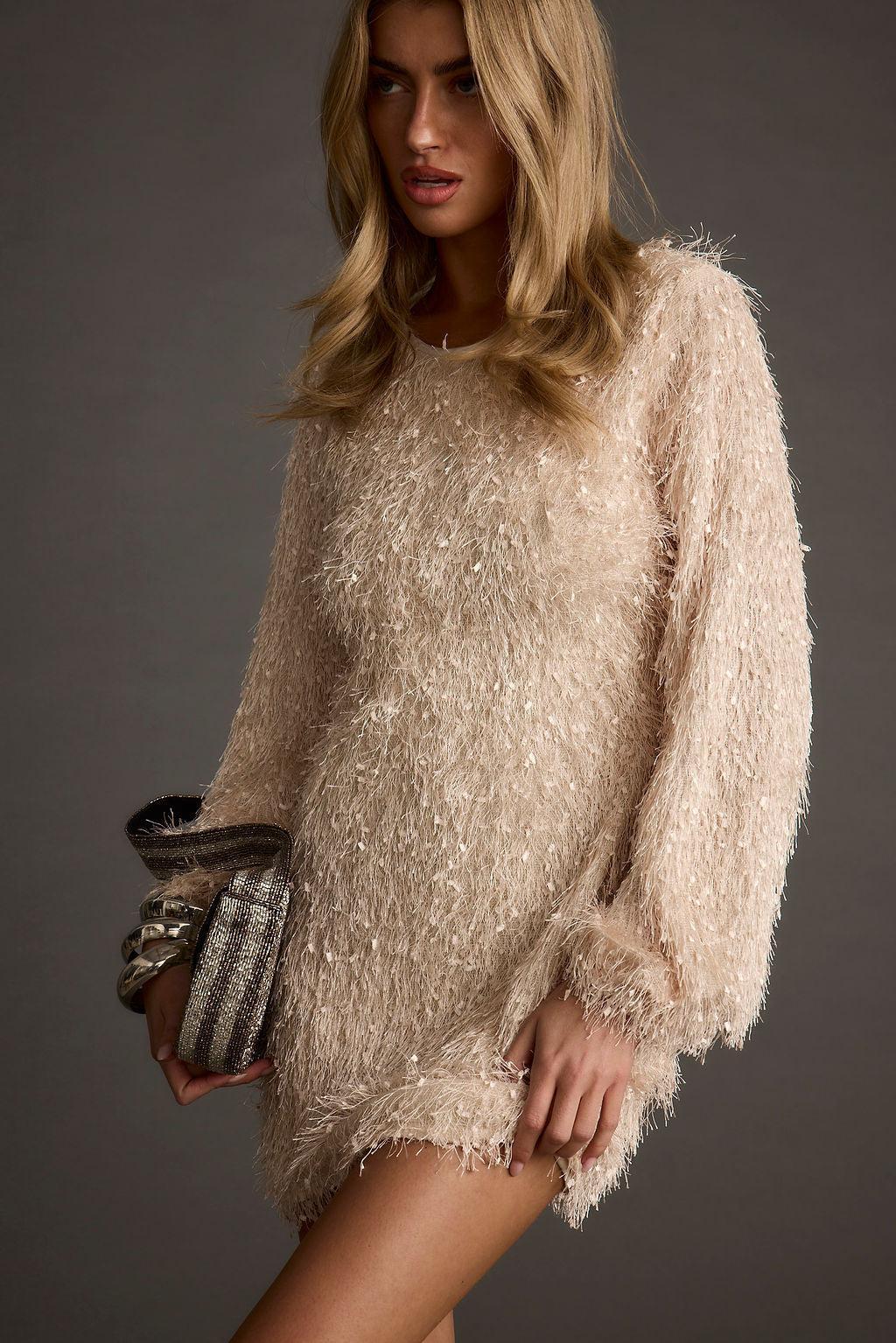 Let's Boogie Cream Long Sleeve Mini Dress Product Image