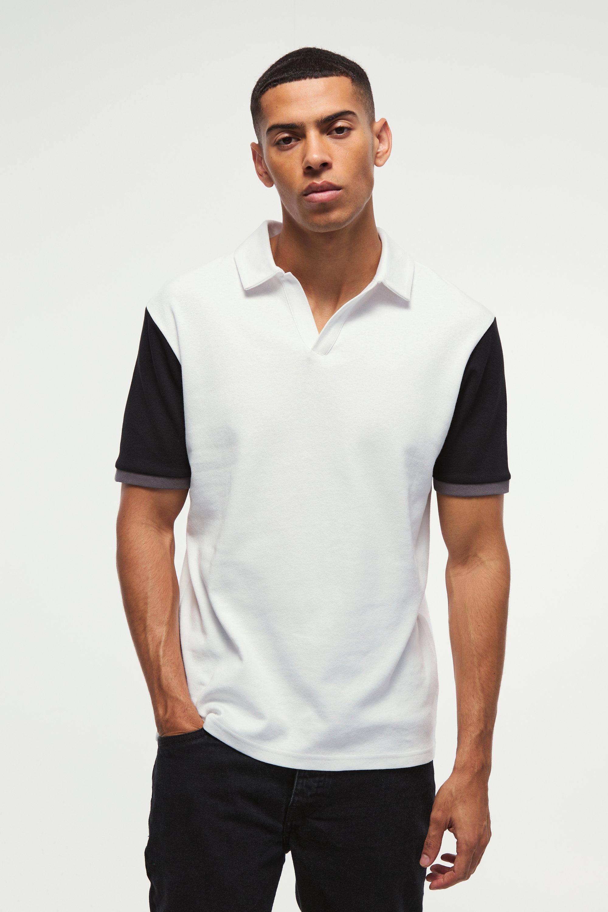 Slim Interlock Colour Block Polo | boohooMAN USA Product Image