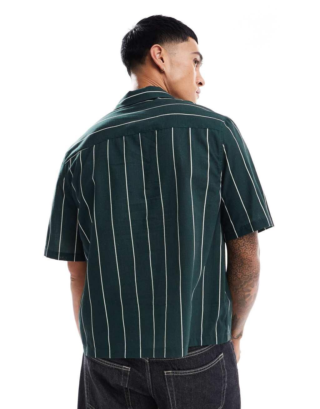 ASOS DESIGN cotton relaxed boxy shirt in green stripe Product Image