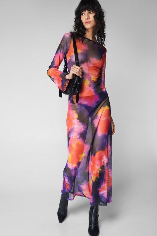 Printed Mesh Maxi Dress Product Image