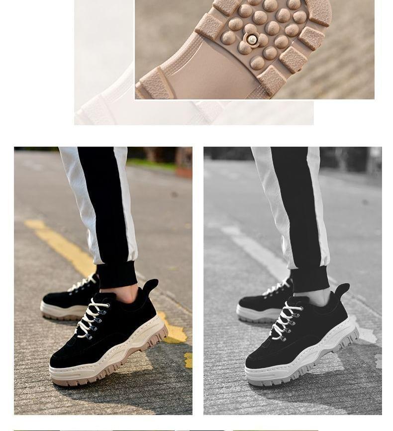 Platform Plain Lace-Up Faux Suede Sneakers Product Image