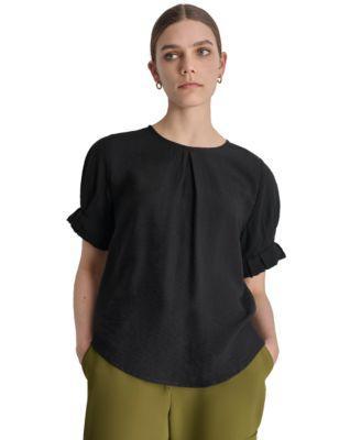 Dkny Womens Puff-Sleeve Pleated Blouse Product Image