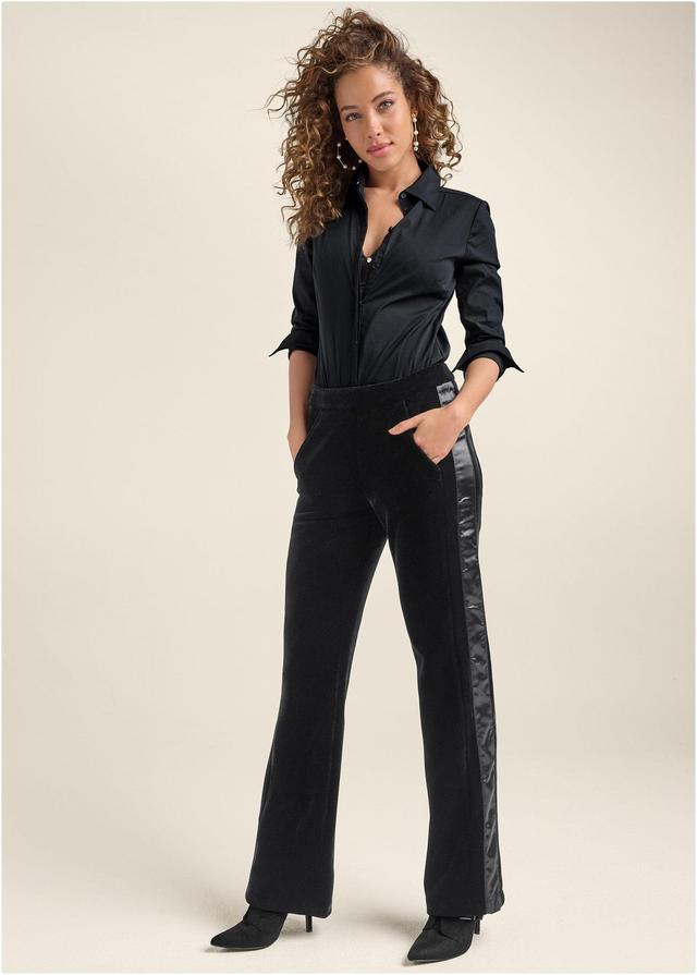 Velvet Satin Wide-Leg Pants  - Black Product Image