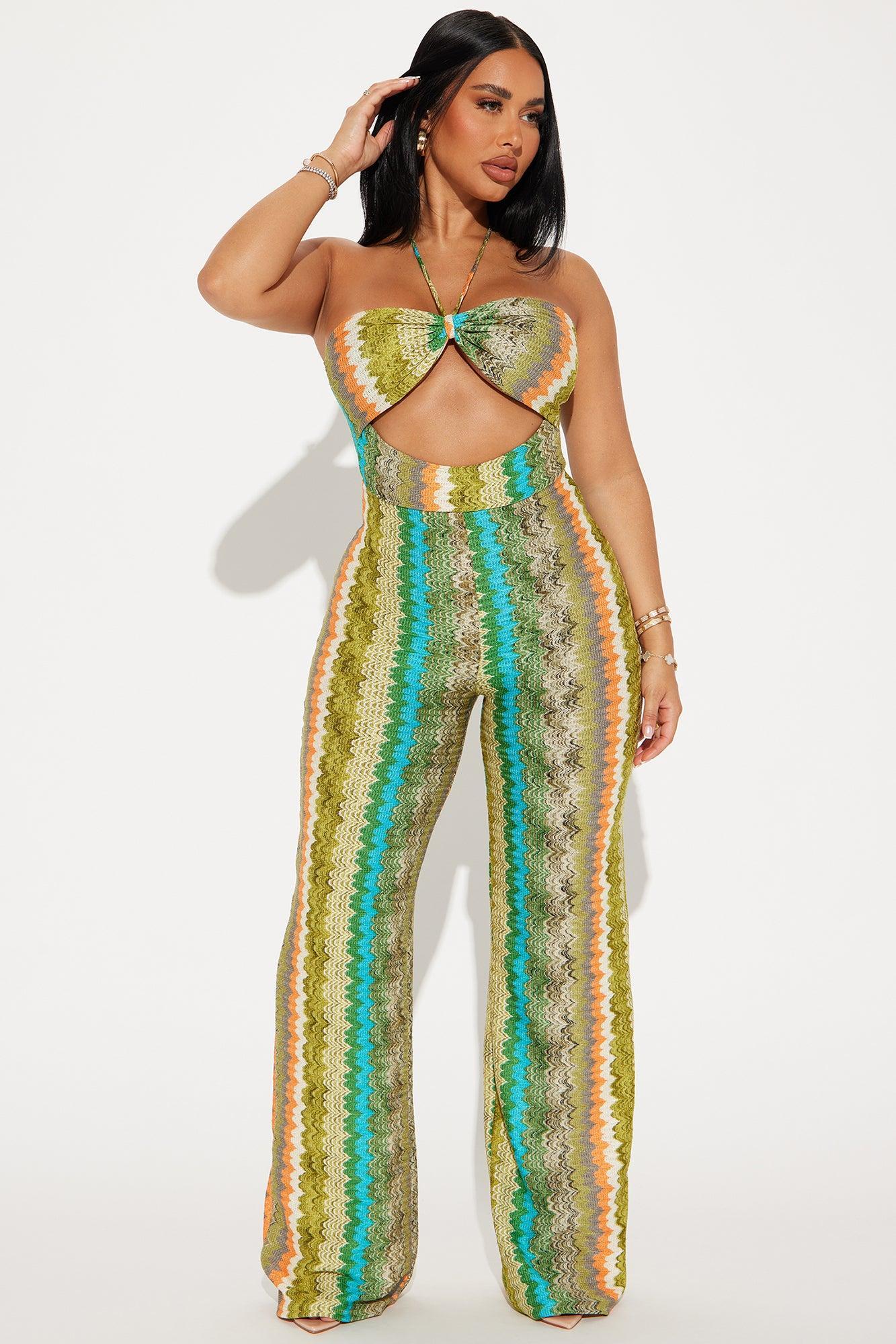 Beach Days Crochet Jumpsuit - Green/combo Product Image