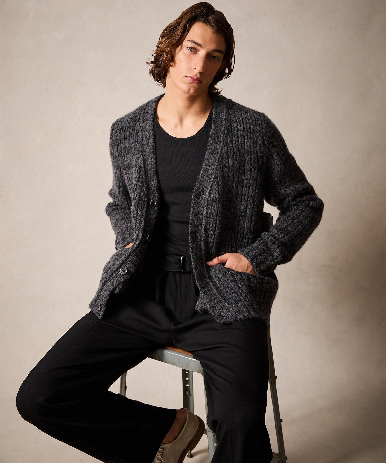 Mouliné Drop Needle Cardigan in Charcoal Product Image