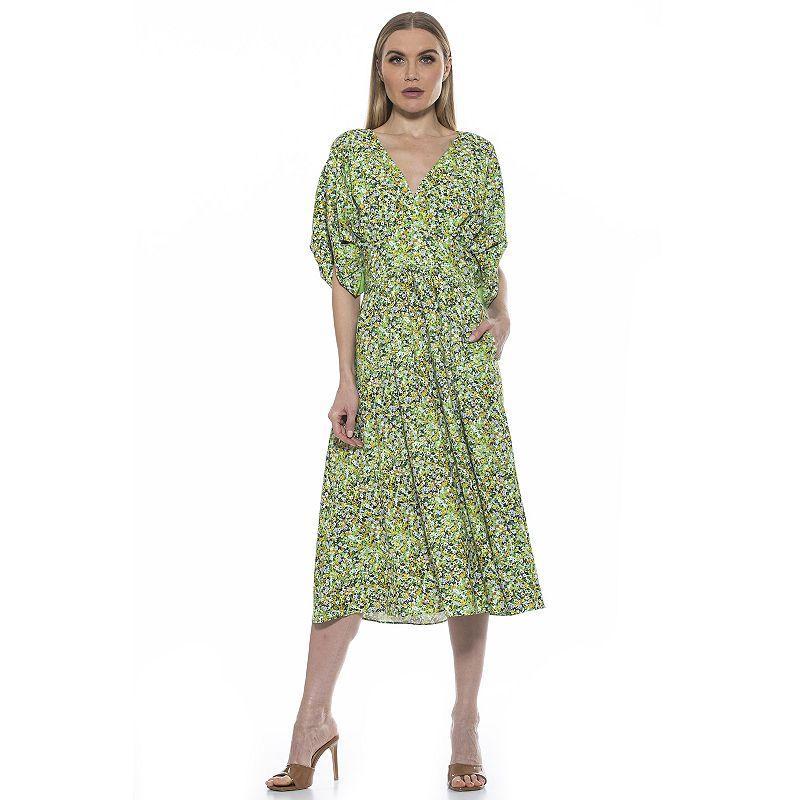 Womens ALEXIA ADMOR August Draped Fit & Flare Midi Dress Green Product Image