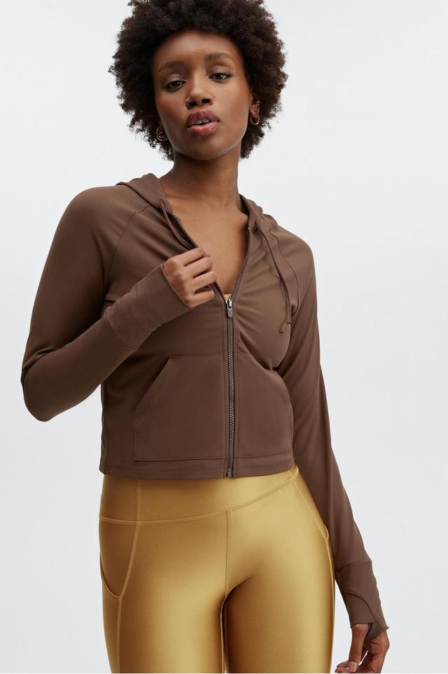 Fabletics Oasis Cropped Hoodie Womens Saddle Brown plus Size 4X Product Image