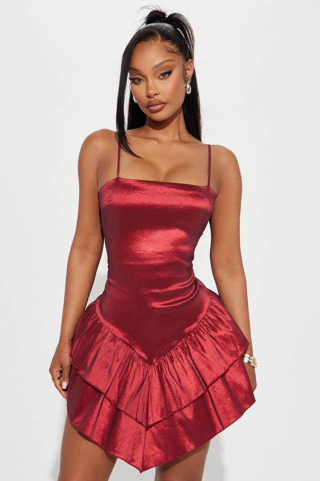 Laylin Ruffle Mini Dress - Burgundy Product Image