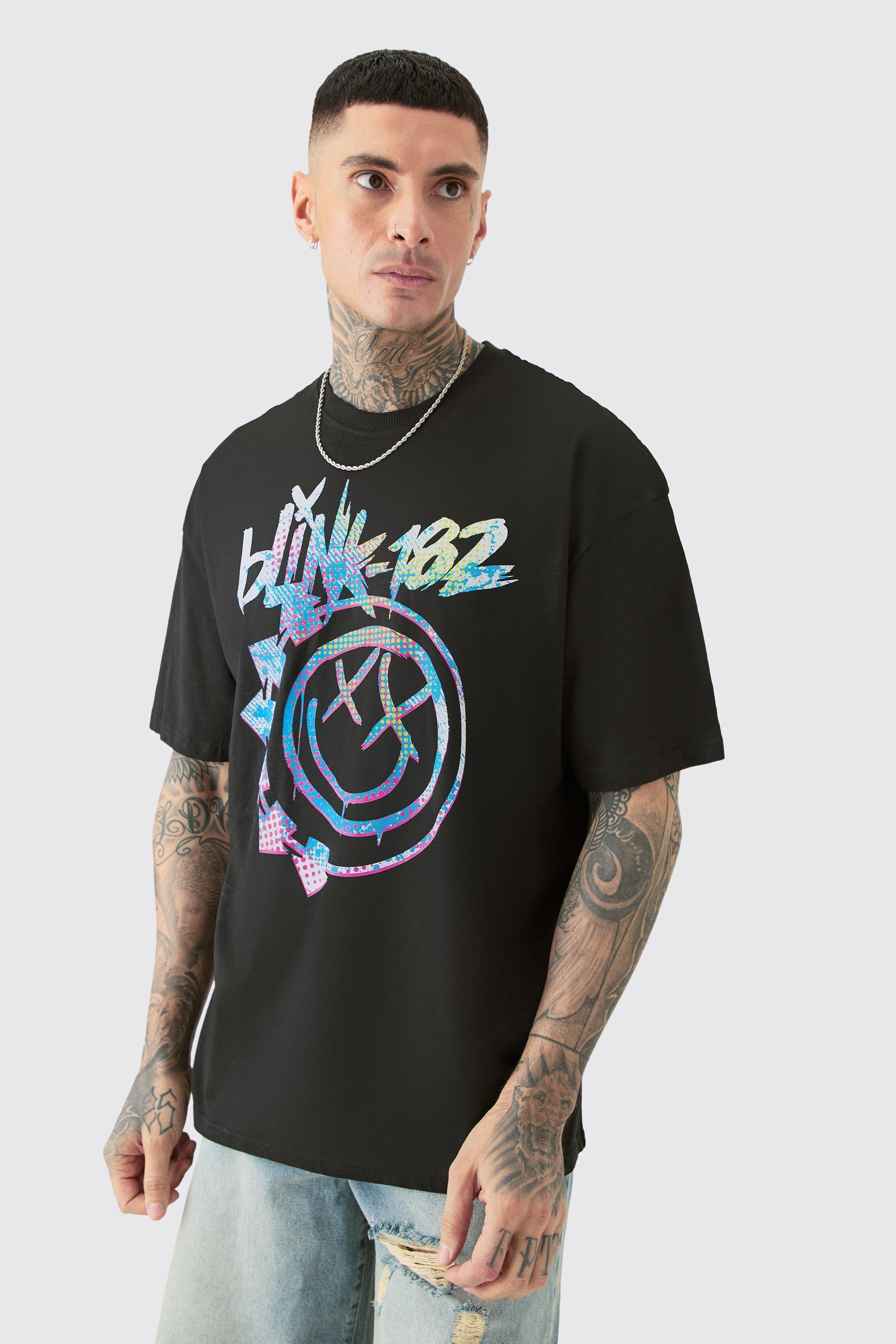 Tall Oversize Blink 182 License T-shirt in Black | boohooMAN USA Product Image