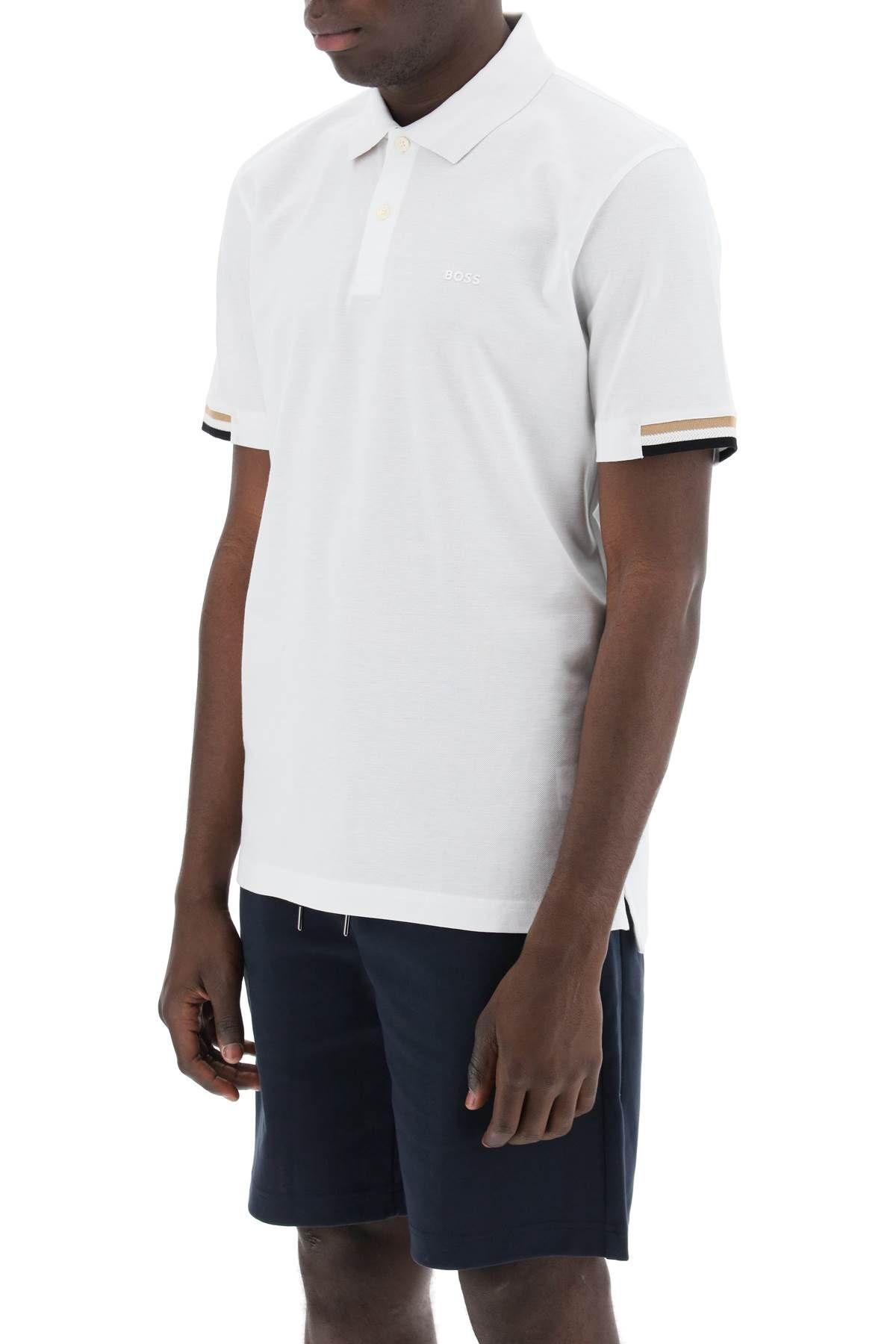 HUGO BOSS Parlay Polo Shirt With Stripe Detail In White Product Image