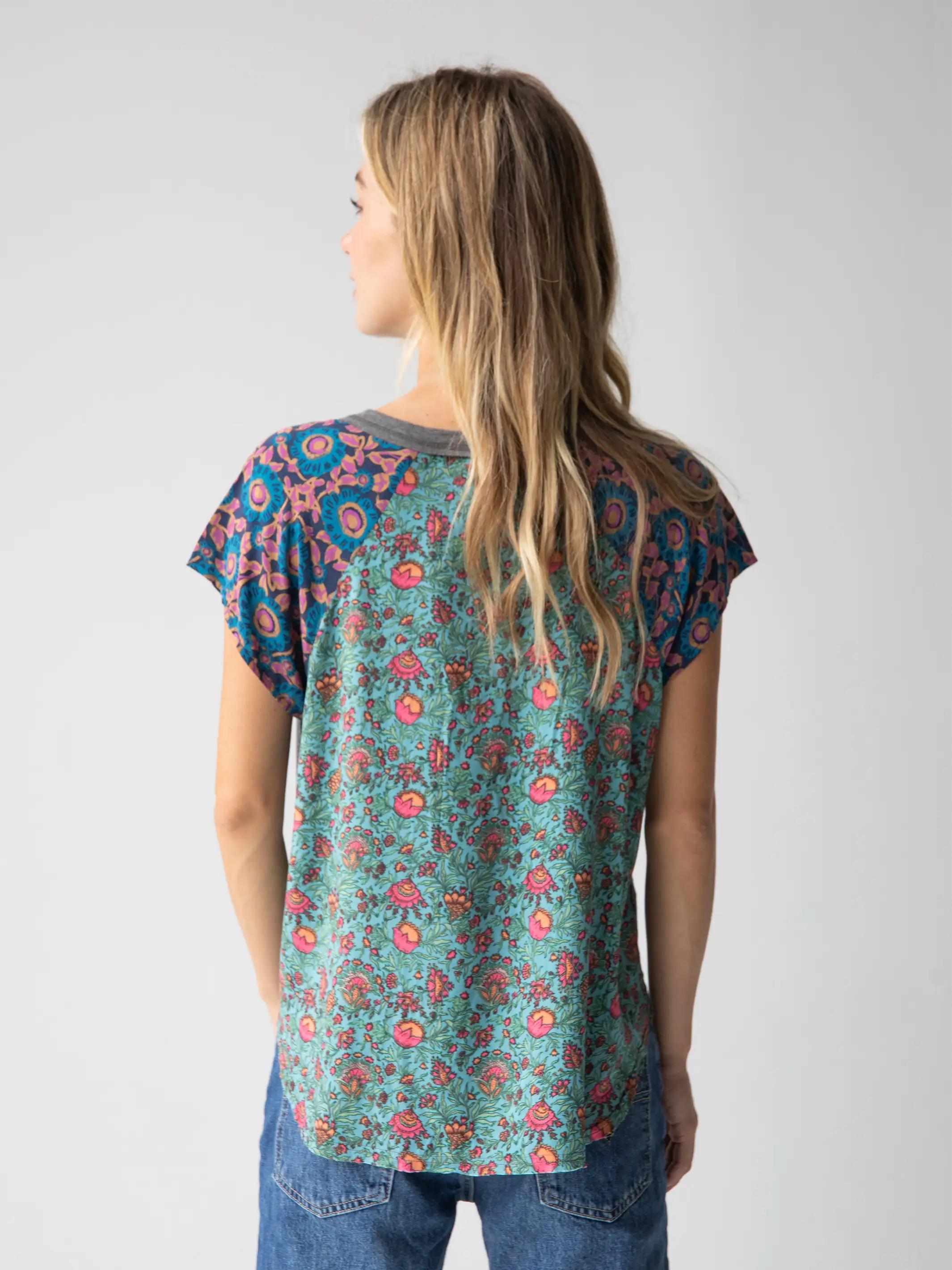 Daphne Mixed Print Top - Teal Turquoise Mixed Floral product image