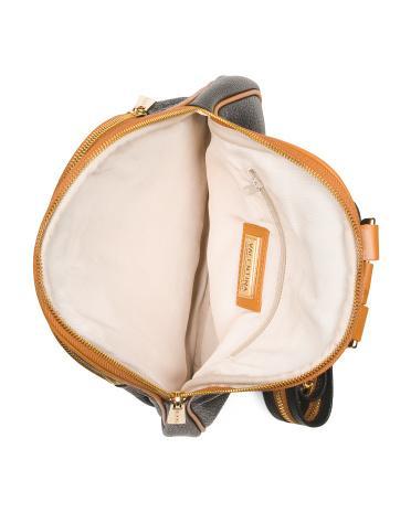 Leather Half Ring Top Handle Flat Backpack for Women Product Image