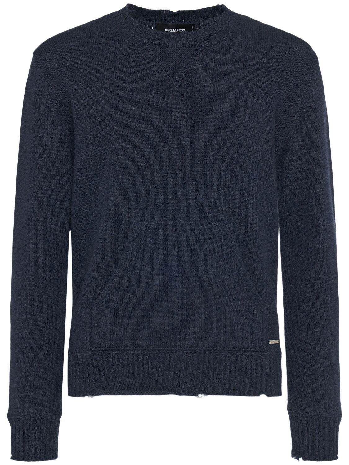 DSQUARED2 Wool & Cashmere Crewneck Sweater In Blue Product Image