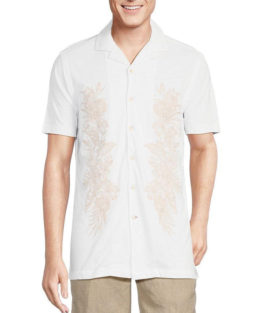 Cremieux Blue Label Tahiti Collection Embroidered Tropical Print Jersey Short Sleeve Camp Coatfront Shirt Product Image