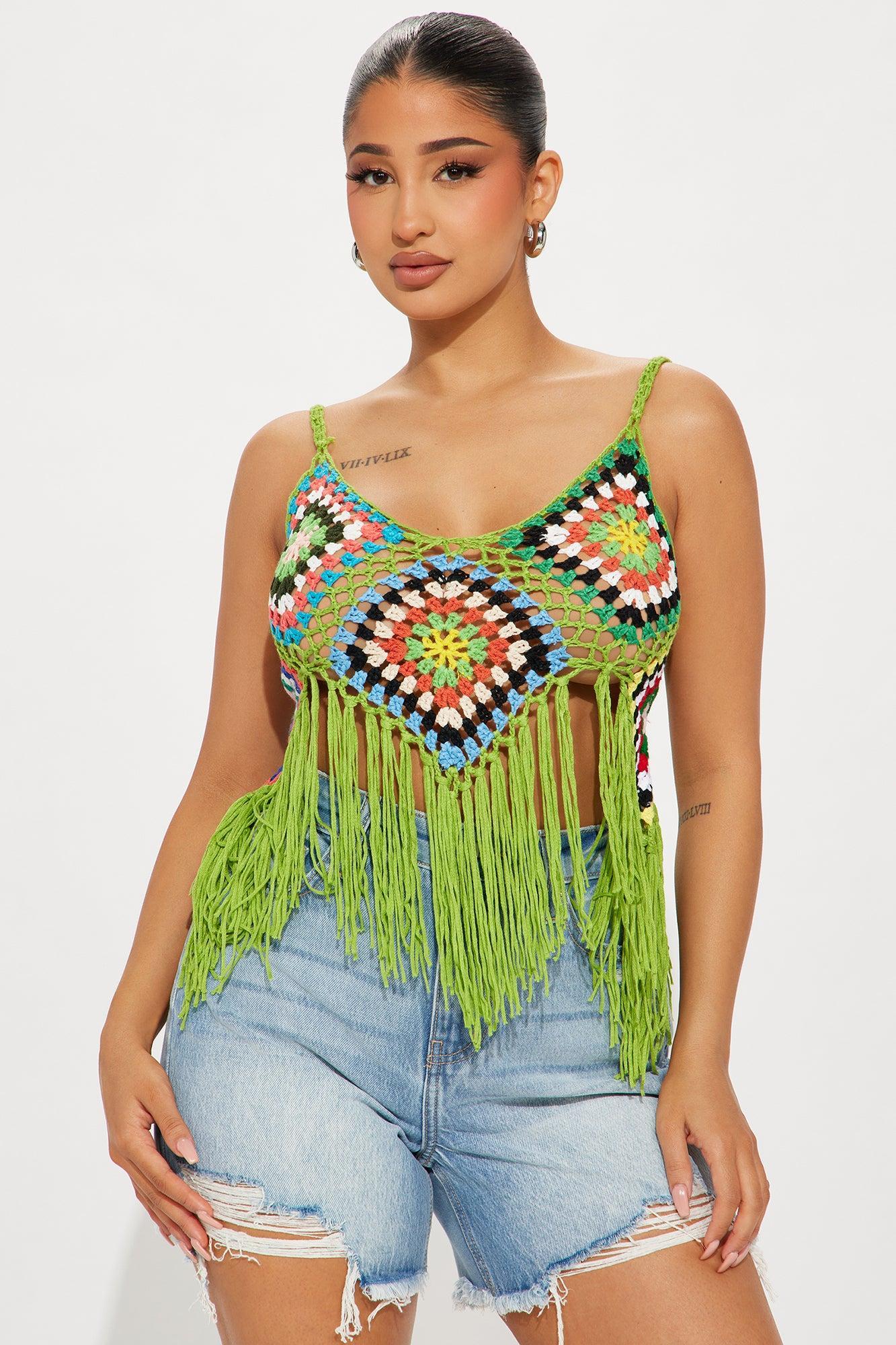 Feelin' My Best Crochet Top - Green/combo Product Image