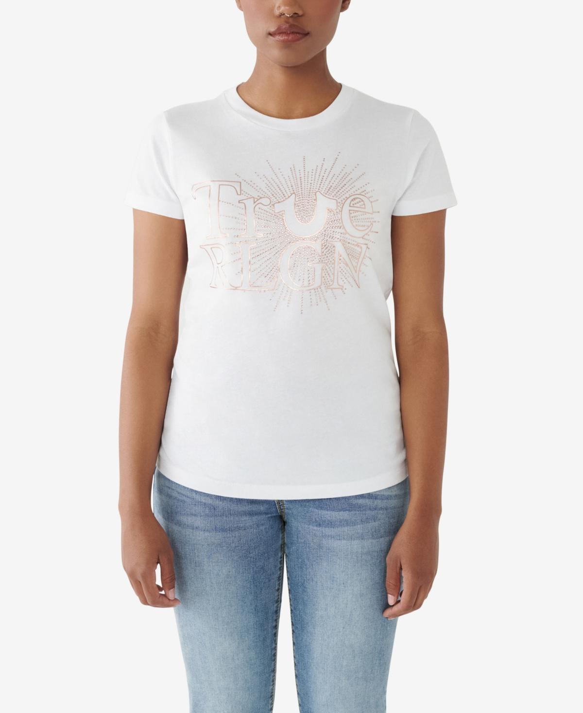 True Religion Womens Short Sleeve Crystal Slim Crew T- shirt Product Image