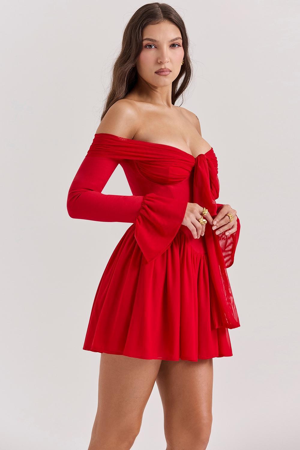 Alana Scarlet Off Shoulder Dress Product Image