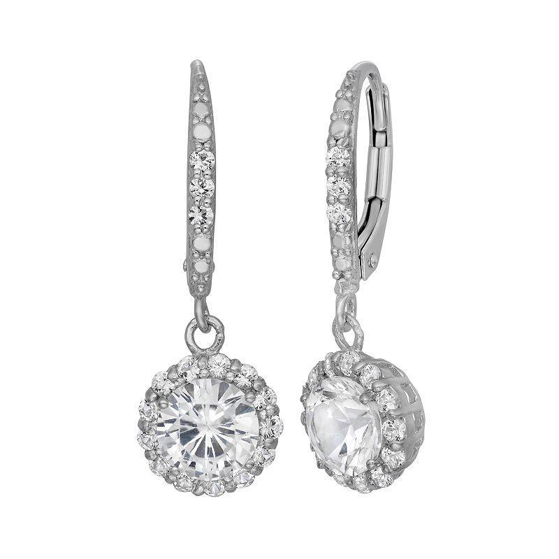 Lab-Created White Sapphire Sterling Silver Halo Drop Earrings, Womens Product Image