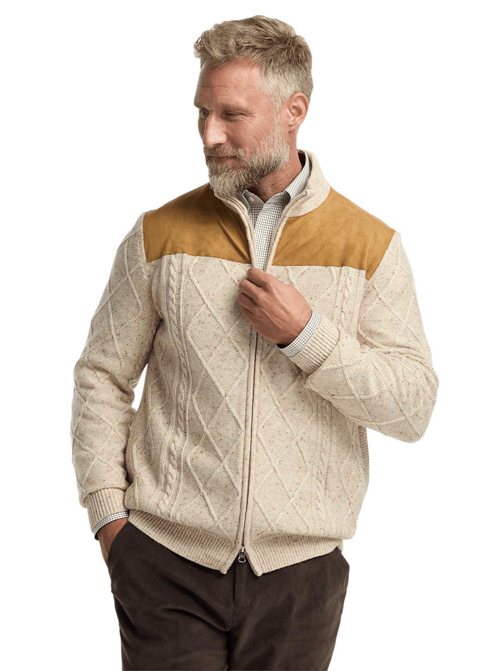 Donegal Full Zip Mock Neck Sweater - Ivory Product Image