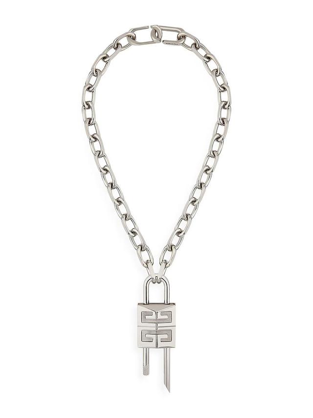 Mens Medium Lock Necklace in Metal Product Image