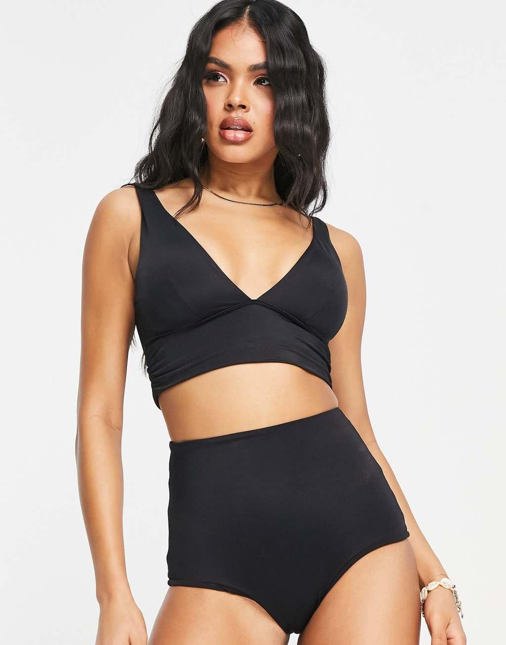 ASOS DESIGN mix and match deep band side ruched crop bikini top Product Image