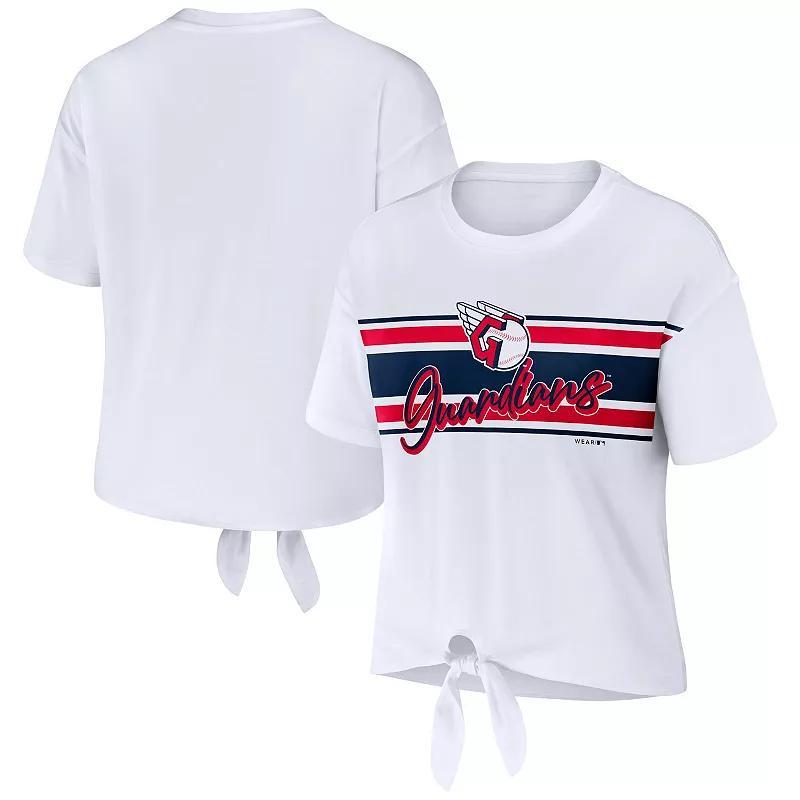 Womens WEAR by Erin Andrews White Cleveland Guardians Tie-Front T-Shirt Product Image