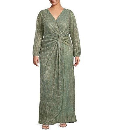 Adrianna Papell Plus Metallic Mesh Draped Gown Product Image