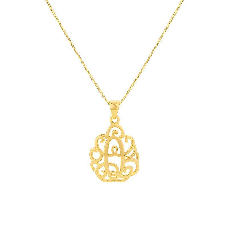 PRIMROSE Sterling Silver Monogram Initial Pendant Necklace, Womens Gold Tone U Product Image