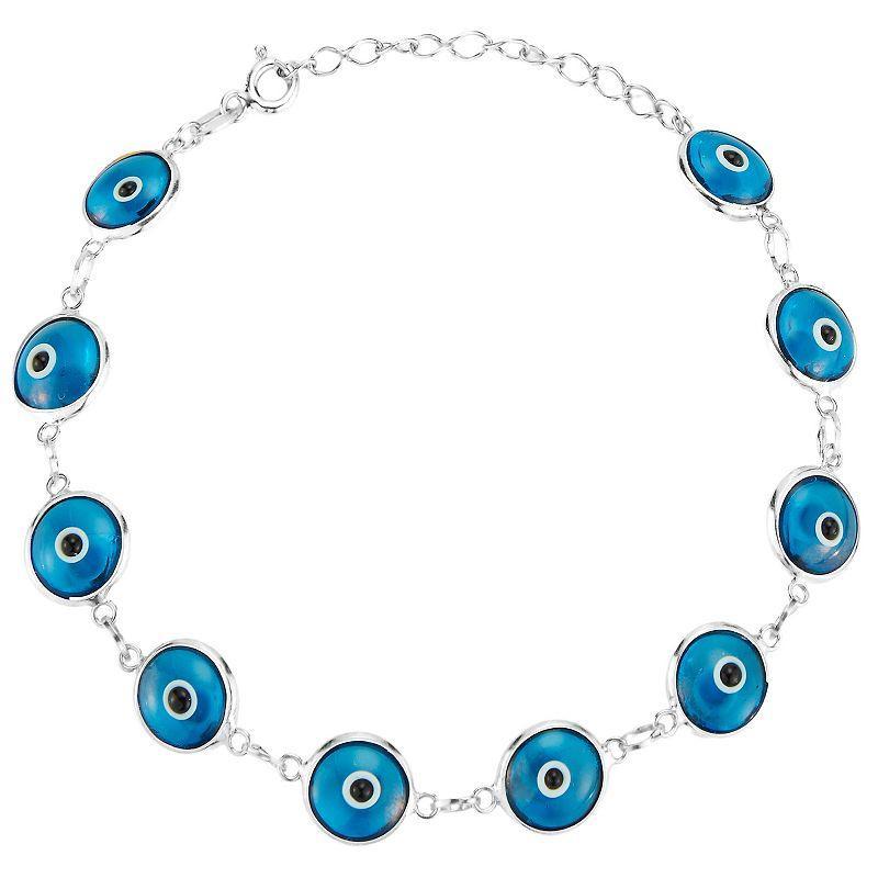 Sunkissed Sterling Sterling Silver Evil Eye Station Bracelet, Womens Silver Tone Product Image