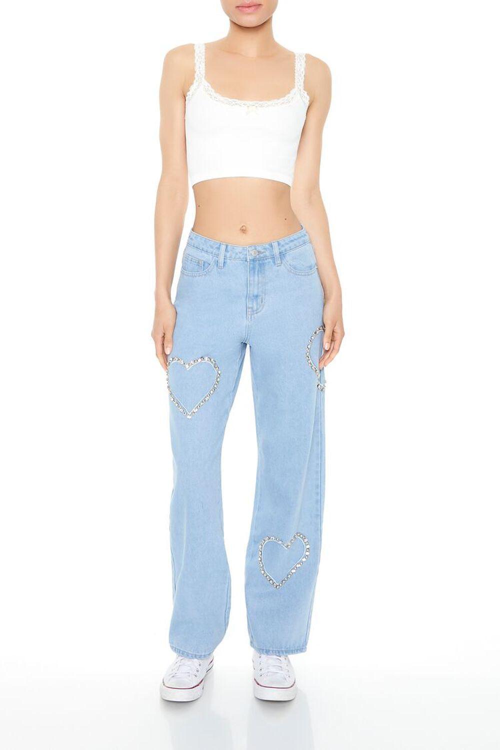 Rhinestone Heart Straight Jeans | Forever 21 Product Image