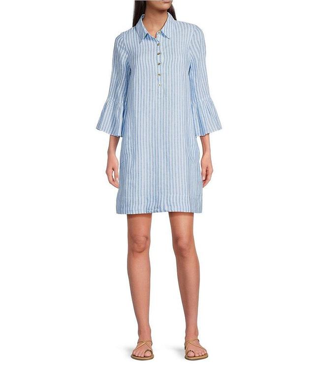 Lilly Pulitzer Jazmyn Linen Stripe Print Point Collar 3/4 Ruffle Seam Shirt Dress Product Image