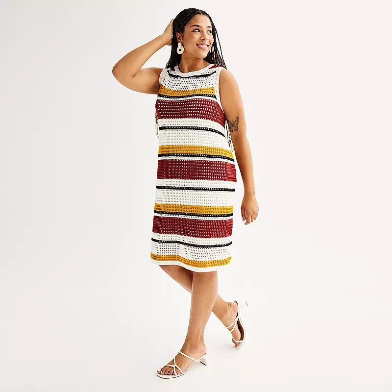 Plus Size Nine West Chevron Crochet Mesh Detailed Sleeveless Midi Dress, Womens Product Image