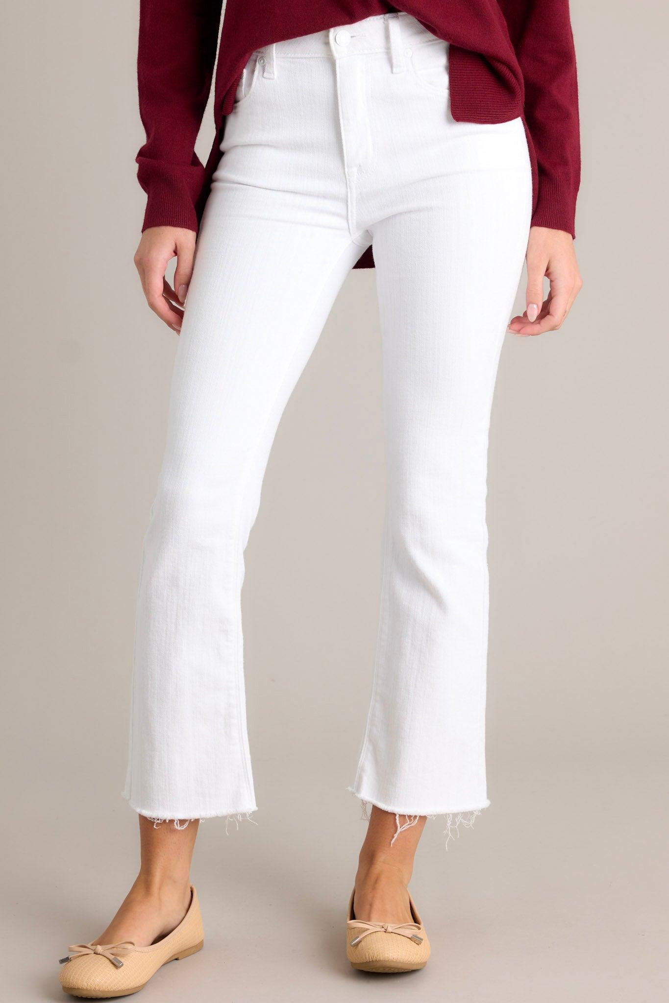 Angel Wing White Cropped Flare Jeans Product Image