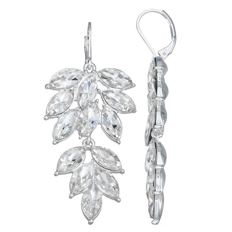 Youre Invited Silver Tone Simulated Crystal Leaf Cluster Double Drop Leverback Earrings, Womens Product Image