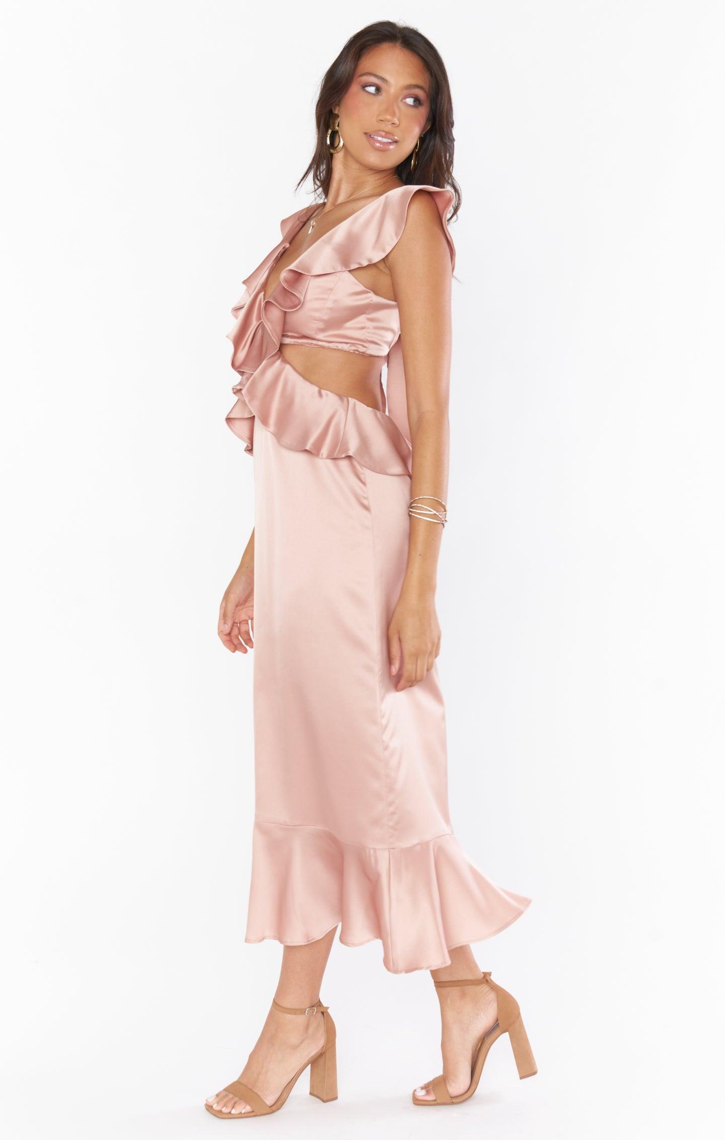 Zoey Midi Dress ~ Rose Gold Luxe Satin Product Image