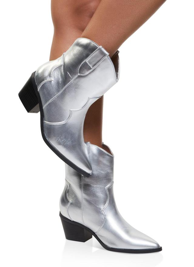 Womens Pointed Toe Mid Heel Cowboy Boots Product Image