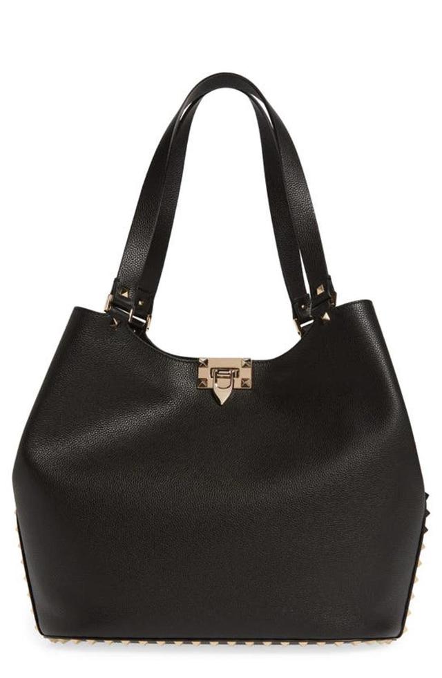 Rockstud Leather Tote In Black Product Image