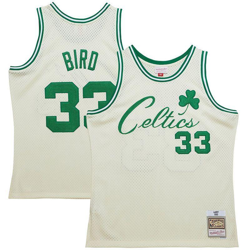 Mens Mitchell & Ness Larry Bird Cream Boston Celtics Chainstitch Swingman Jersey - Cream Product Image