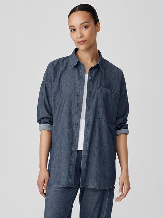 Airy Organic Cotton Twill Classic Collar Long Shirt Product Image