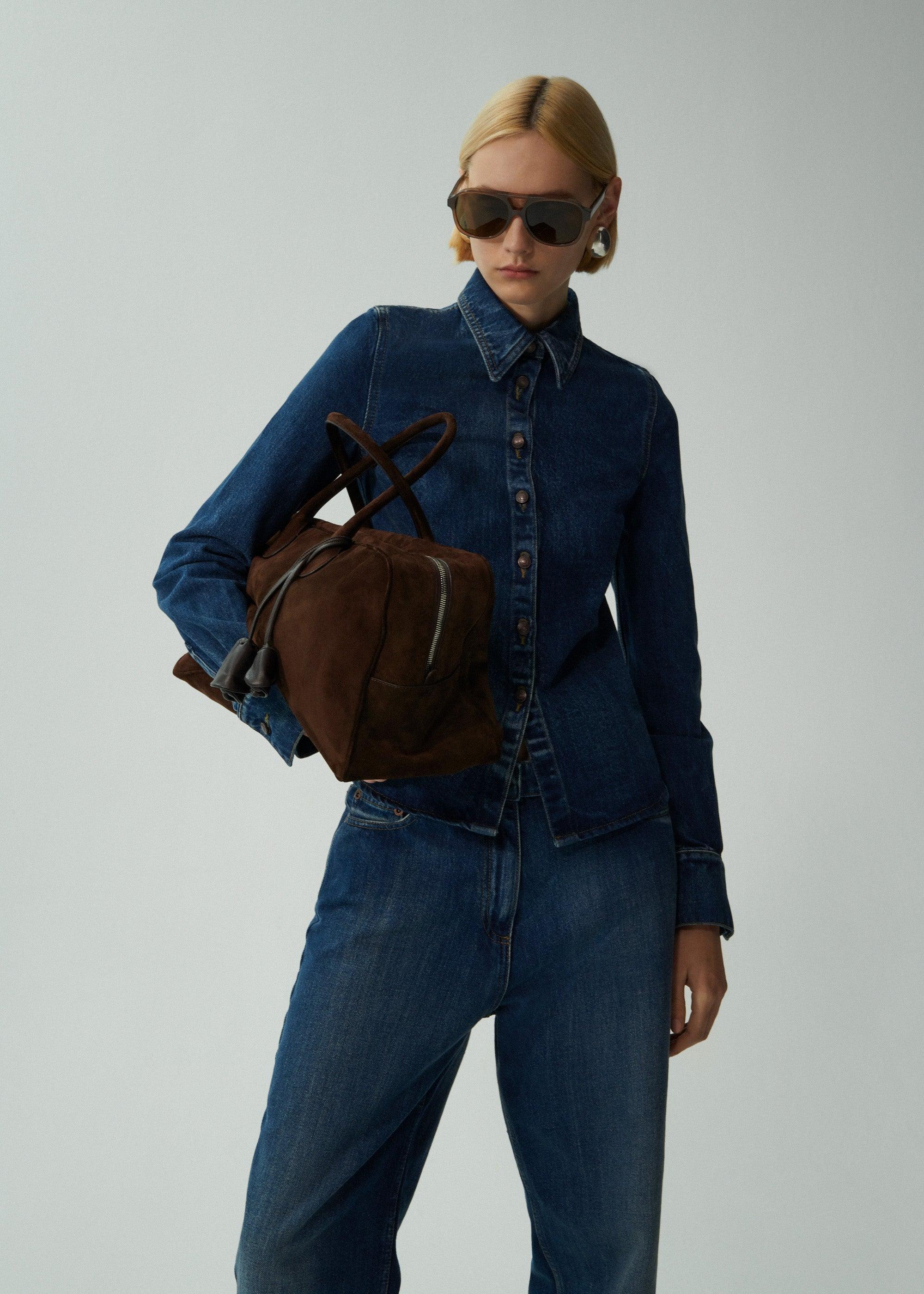 Fitted denim shirt in vintage blue product image