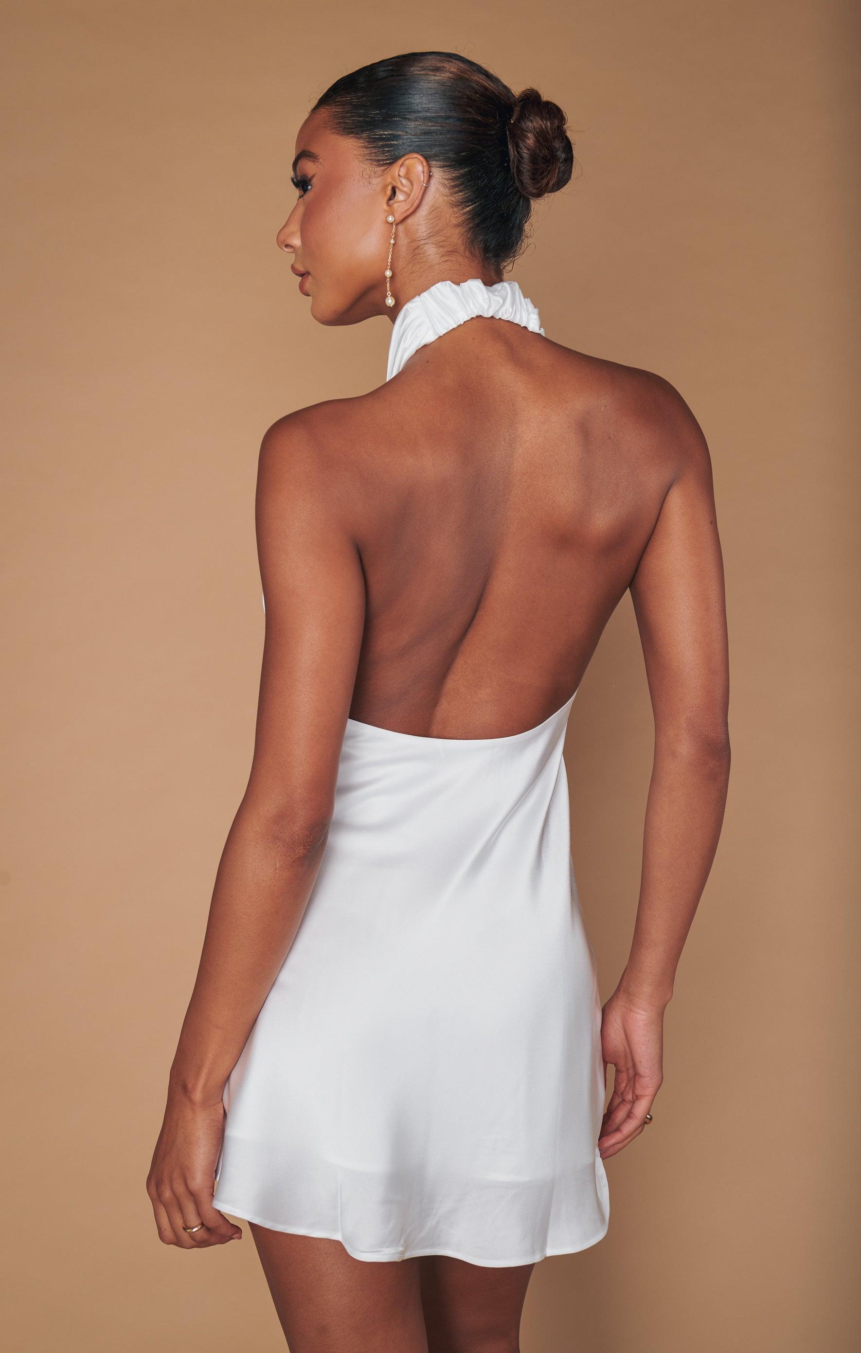 Jasmine Halter Mini Dress ~ Ivory Luxe Satin Product Image