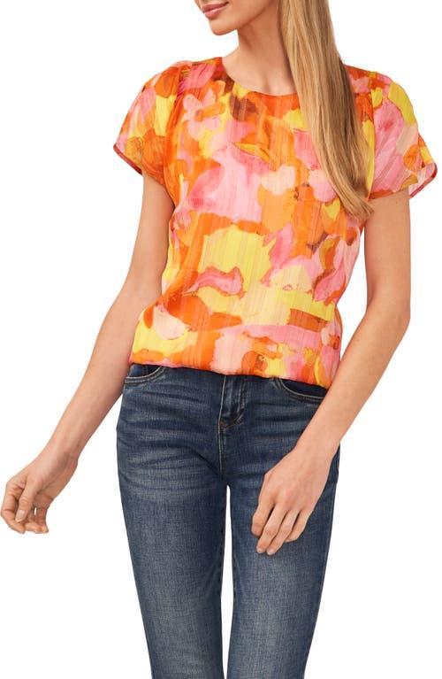 CeCe Womens Printed Metallic Flutter-Sleeve Top Product Image